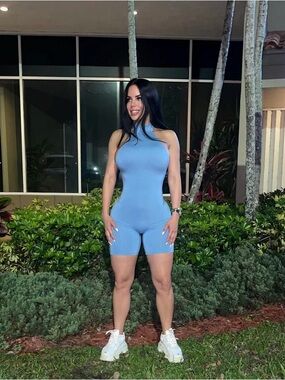 Sky Blue Sleeveless Mock Neck Romper